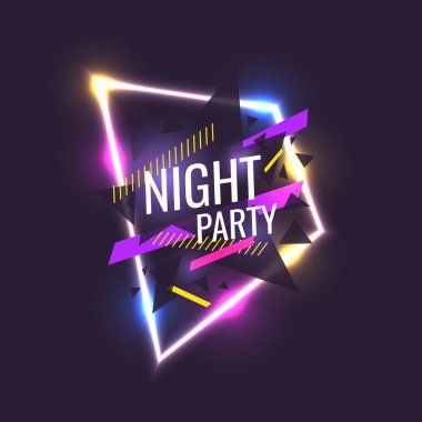 Gönderen gece paty için. Karanlık bir arka plan karşı geometrik şekiller ve neon kızdırma.