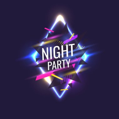 Gönderen gece paty için. Karanlık bir arka plan karşı geometrik şekiller ve neon kızdırma.