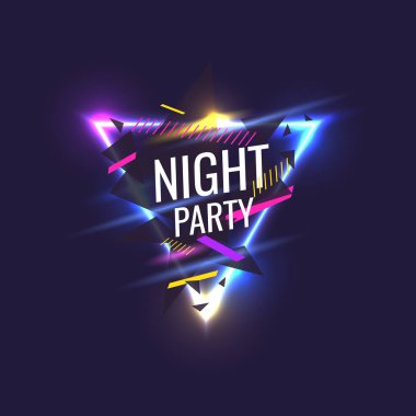 Gönderen gece paty için. Karanlık bir arka plan karşı geometrik şekiller ve neon kızdırma.