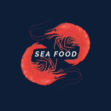 Modern kavramsal vektör logosu deniz ürünleri karides ile.