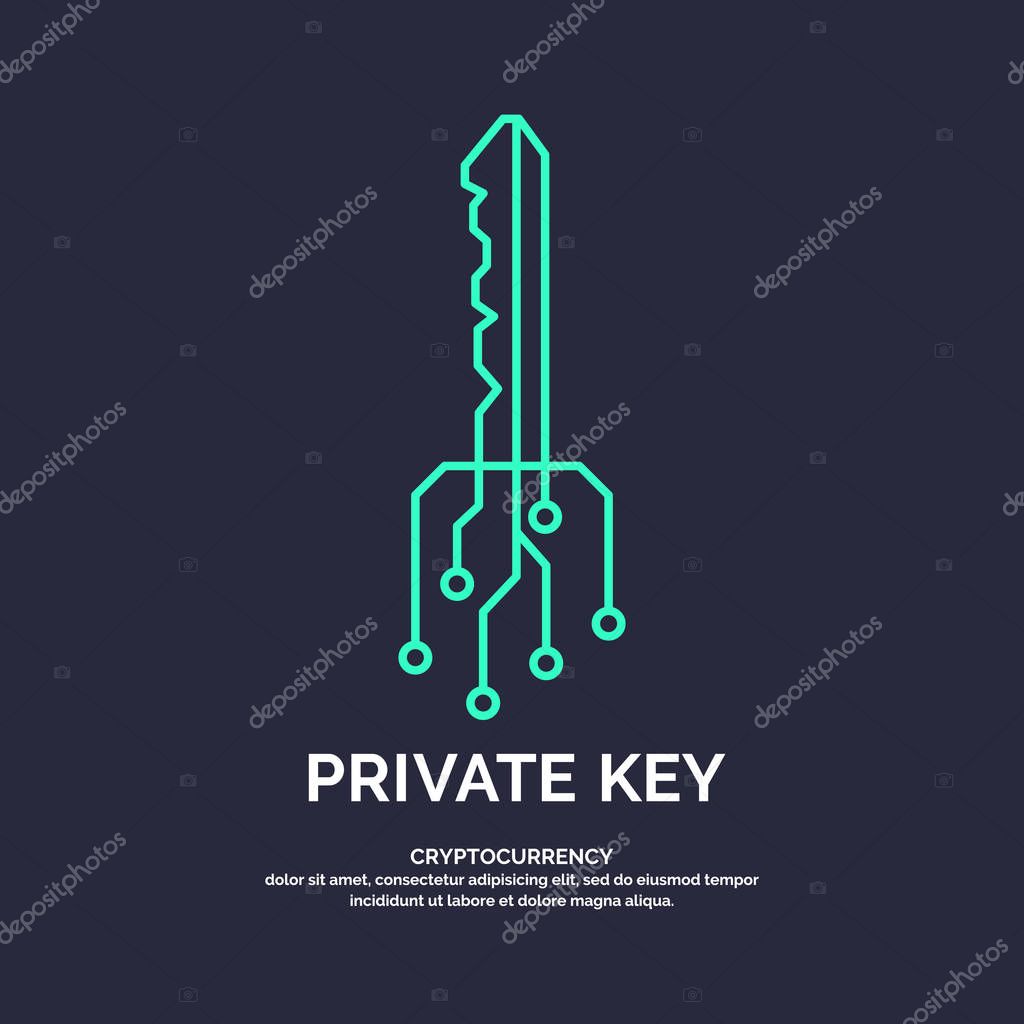 Private key for cryptocurrency. Global Digital technologies. Vector illustration