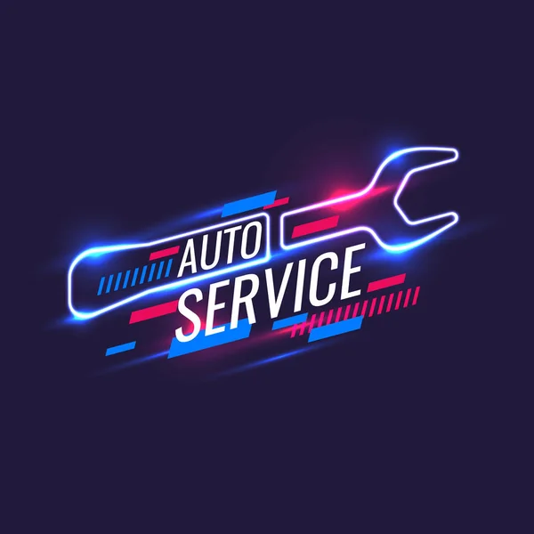 Neon-Stil, Auto-Service-Plakat. Vektorillustration — Stockvektor