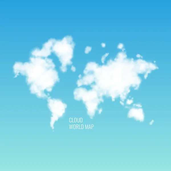Bulutlar mavi gökyüzünde bir dünya haritası şeklinde. Gerçekçi illüstrasyon. — Stok Vektör