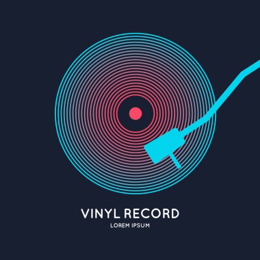 Vinil plağın posteri. Koyu arkaplanda resim müziği.
