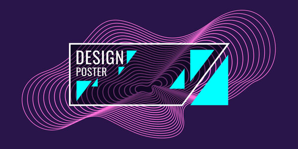 Яркий постер с динамическими волнами. Иллюстрация минимальный плоский стиль
