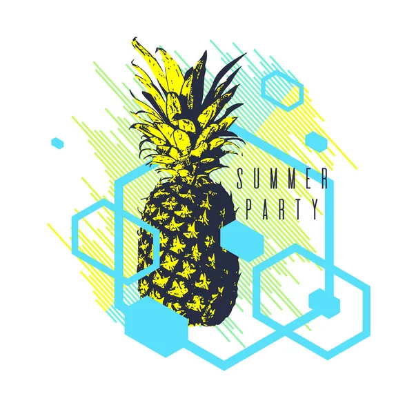 Fashionable modern poster with pineapple, summer holiday — Stock Vector