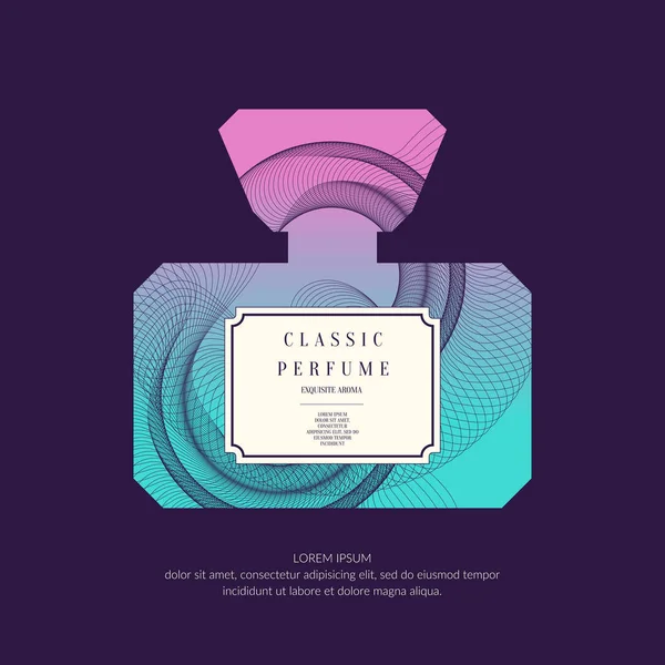 Flacon de parfum avec lignes dynamiques et vagues. Affiche moderne lumineuse pour la publicité et la vente Parfum . — Image vectorielle