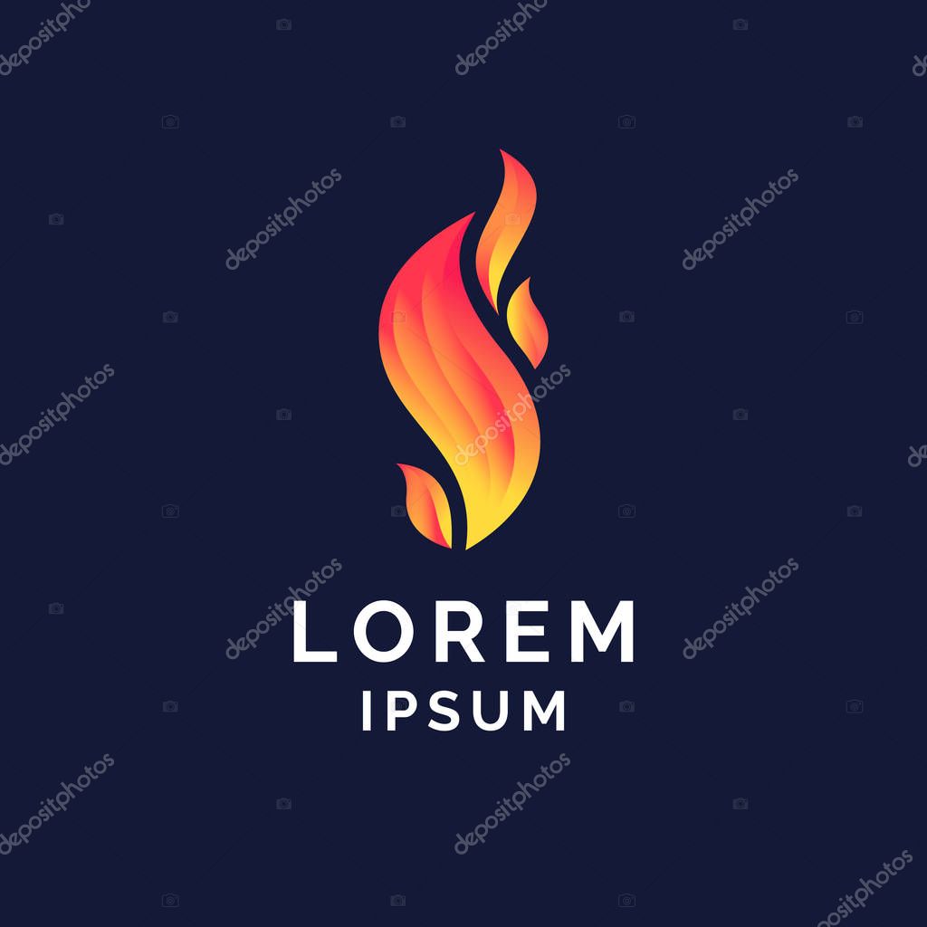 Vector logo and sign of the burning fire on dark background