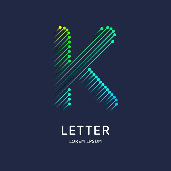La letra K del alfabeto latino. Personaje de pantalla en un estilo contemporáneo brillante . — Archivo Imágenes Vectoriales