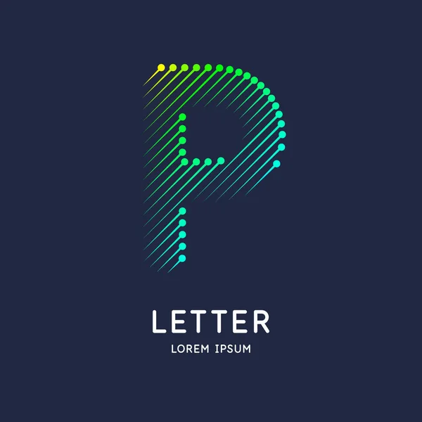 La letra P del alfabeto latino. Personaje de pantalla en un estilo contemporáneo brillante . — Archivo Imágenes Vectoriales