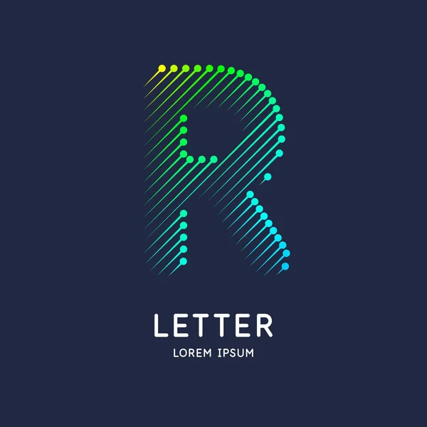 La letra R del alfabeto latino. Personaje de pantalla en un estilo contemporáneo brillante . — Archivo Imágenes Vectoriales