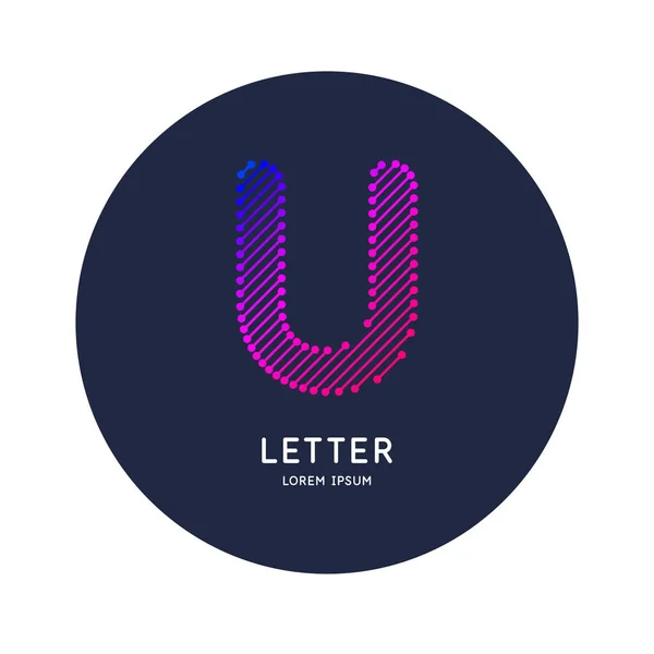 Bokstaven U i det latinska alfabetet. Visa tecken i en ljus modern stil. — Stock vektor