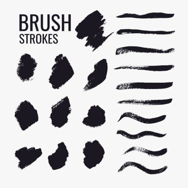 Arka plan. Vektör mürekkep vuruşları ile kuru bir fırça seti.