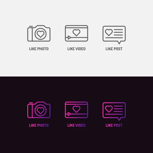 Iconen voor sociale netwerken. Zoals markering voor foto 's en video' s. Elementen voor een blog. — Stockvector