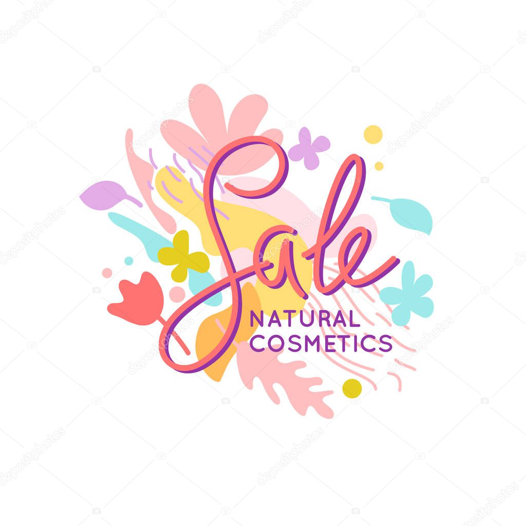 Bright colorful poster Sale natural cosmetics. Vector illustration