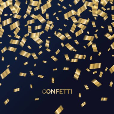 Altın konfetisi düşüyor. Parçacıklarla soyut arkaplan. Kutlama için metin yerleştirme şablonu.
