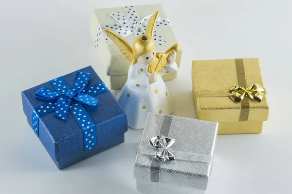 Merry Christmas and Happy New Year,Fairy and gift boxes — Stock Photo, Image