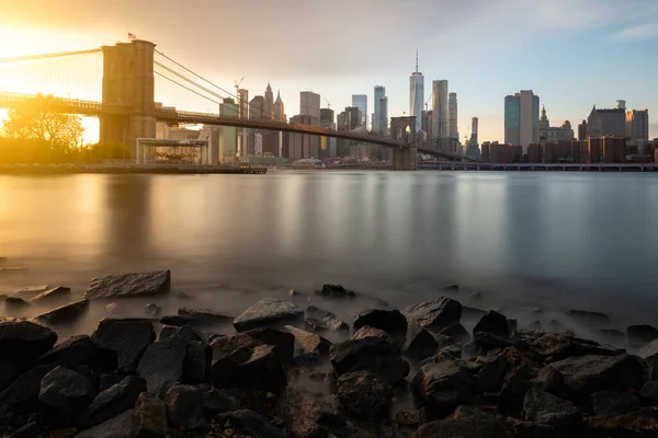 Abend East River New York City Blick Auf Die Brooklyn — Stockfoto