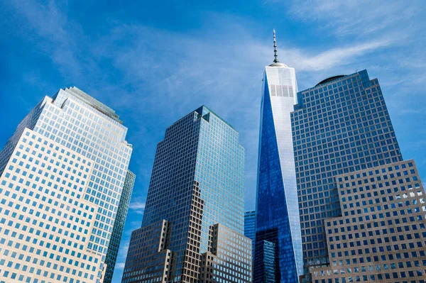 Wolkenkratzer Die Sich Unteren Manhattan Den Himmel Erheben Einschließlich Des — Stockfoto