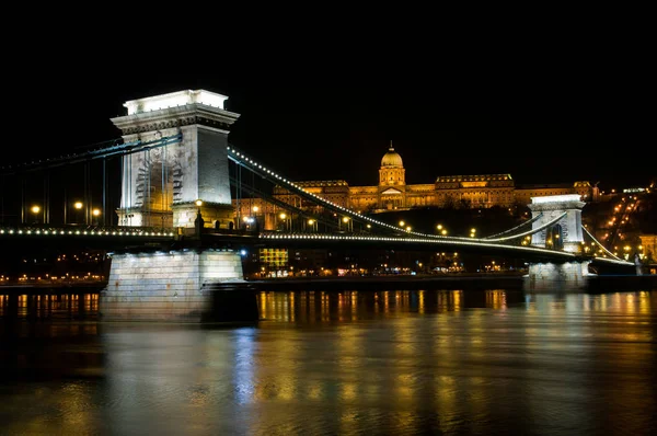 Podul Lanț Szechenyi Peste Dunăre Din Budapesta Ungaria — Fotografie, imagine de stoc