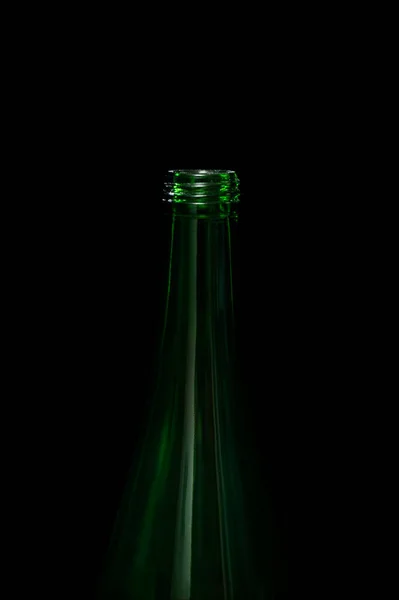 Neck Green Bottle Isolated Black Background — Stock Photo, Image
