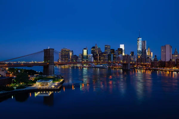 Panorama Bleu New York Avec Lower Manhattan Brooklyn Bridge — Photo