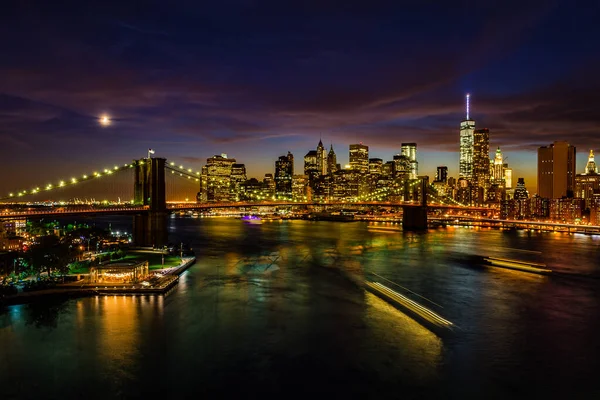 Incredibile Paesaggio Urbano New York Dopo Tramonto — Foto Stock