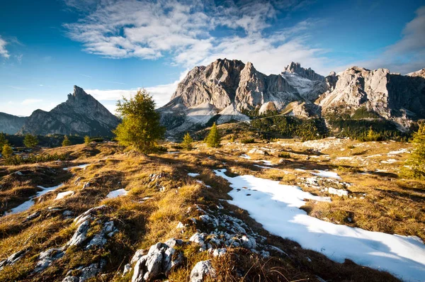 Picos Dolomiti Prado Con Primera Nieve Otoño —  Fotos de Stock
