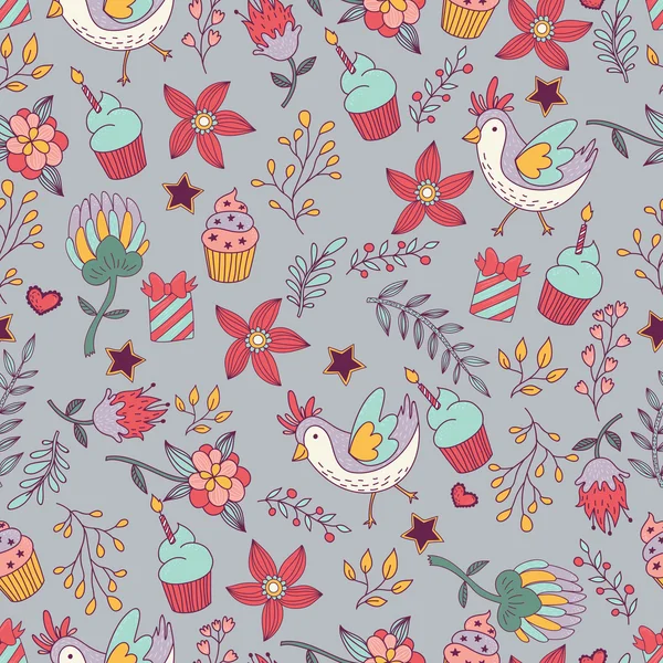 Fleurs et oiseaux ensemble — Image vectorielle