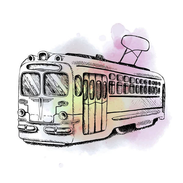 Дизайн симпатичного цветного трамвая — стоковый вектор