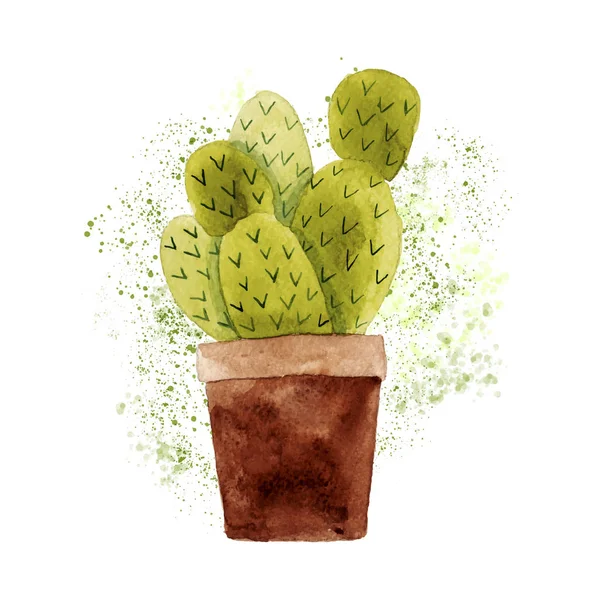 Akvarelu kaktus v hnědé pot. — Stockový vektor