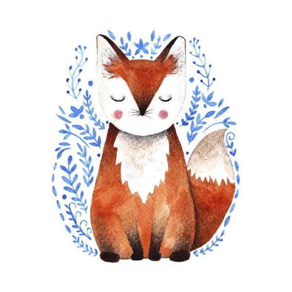 Aquarel fox illustratie. — Stockvector