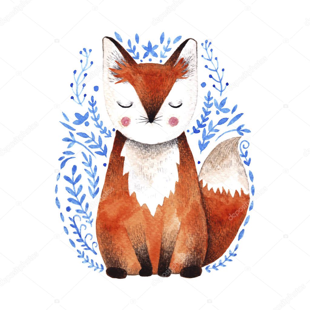 Watercolor fox illustration.