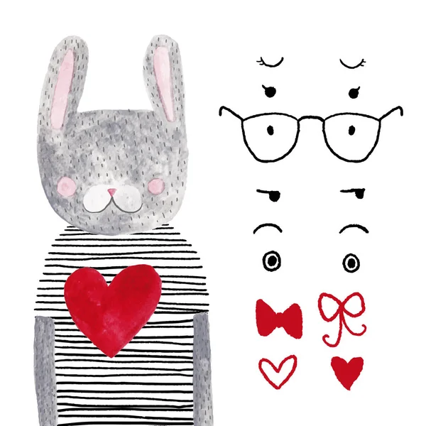 Watercolor rabbit with heart — Stock Vector