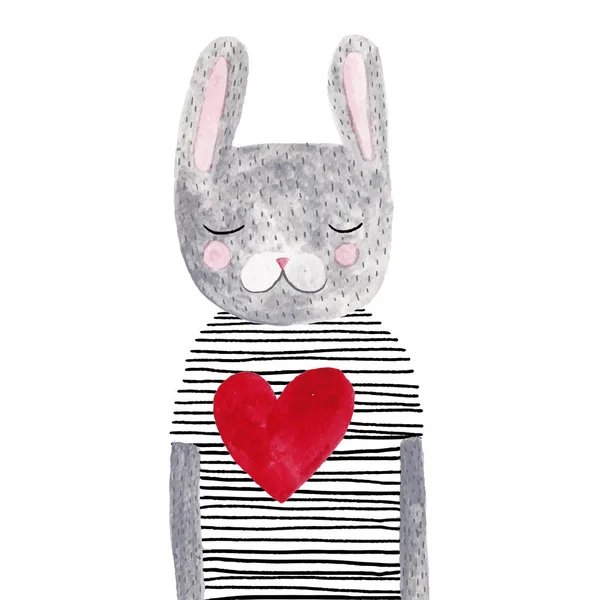 Watercolor rabbit with heart — Stock Vector
