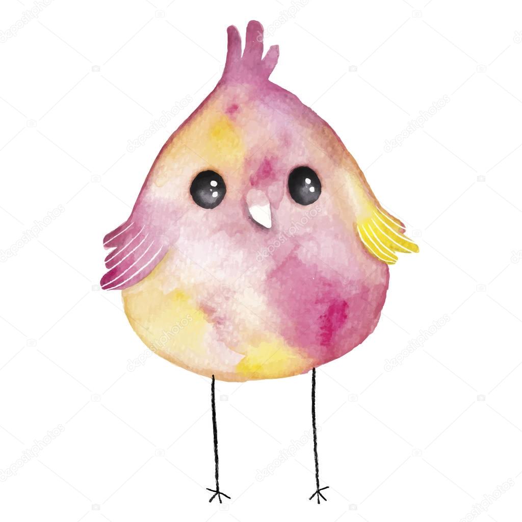 Watercolor colored little bird.
