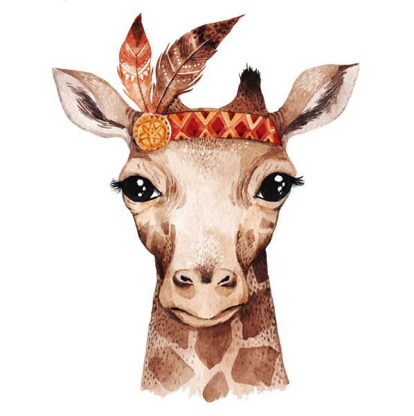 Watercolor giraffe portrait — Stock Vector