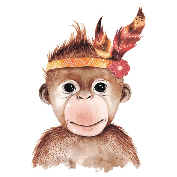 Акварель мавпи портрет — стоковий вектор