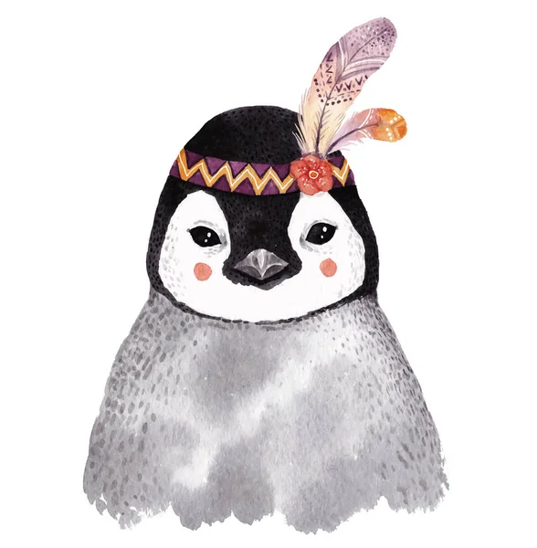 Aquarell-Pinguin-Porträt, — Stockvektor