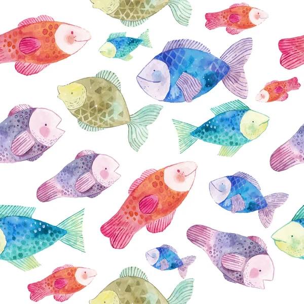 Aquarell nahtloses Muster mit Fischen und Algen — Stockvektor