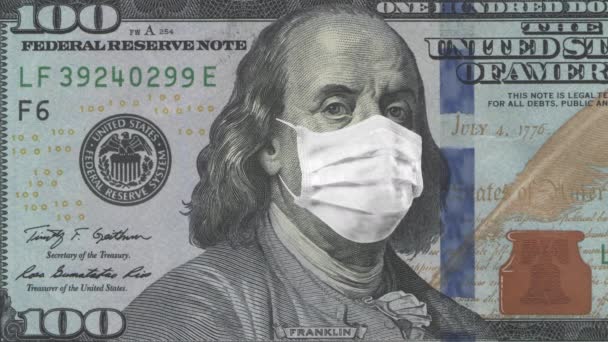 Covid Coronavirus Den Usa Ein Dollar Schein Mit Medizinischer Gesichtsmaske — Stockvideo