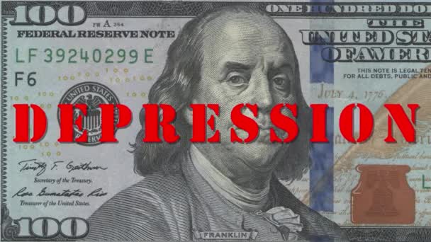 Benjamin Franklin Portréja Egy Százdollárosról Piros Aláírással Depresszió Hiba Alatt — Stock videók