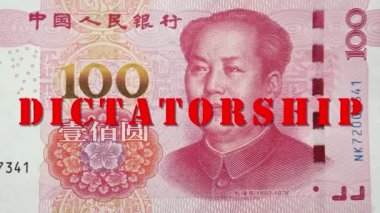Mao Zedong 'un portresi kırmızı imzalı 100 Yuan banknotundan 