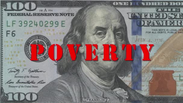 本杰明 富兰克林的肖像出自一张有红色签名的百元钞票 在浮雕中 肖像的脸皱眉了 世界金融和经济危机概念 — 图库视频影像