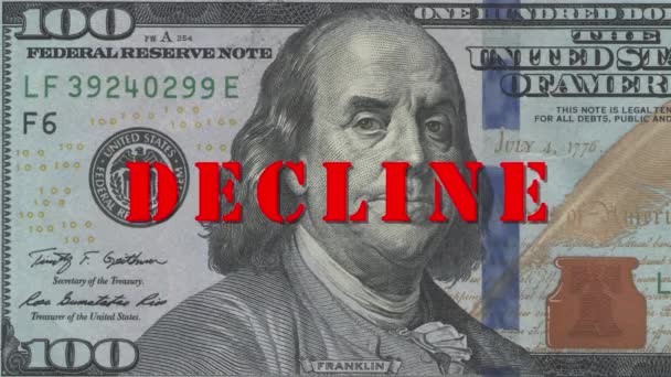 Portrait Benjamin Franklin Billet Cent Dollars Avec Une Signature Rouge — Video