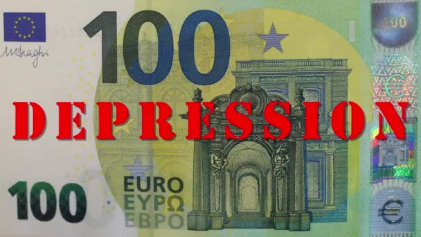 Sto Eurobankovek Červeným Podpisem Deprese Koncept Světové Finanční Hospodářské Krize — Stock video
