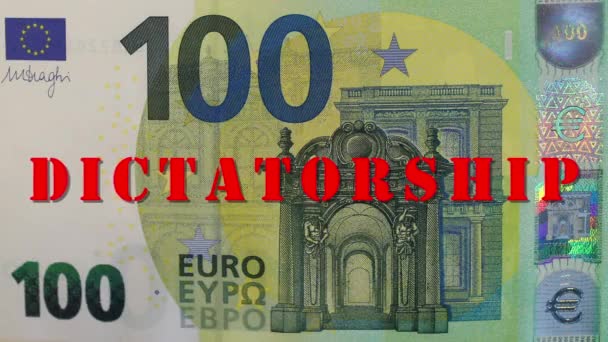 Cien Billetes Euros Con Una Firma Roja Dictadura Concepto Crisis — Vídeo de stock