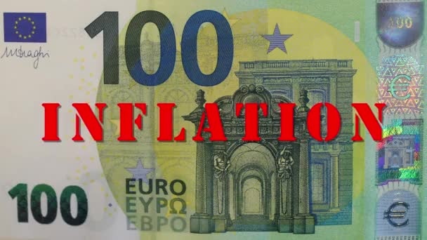 Száz Eurobankjegy Piros Színű Inflációval Pénzügyi Gazdasági Világválság Fogalma Hatáshiba — Stock videók