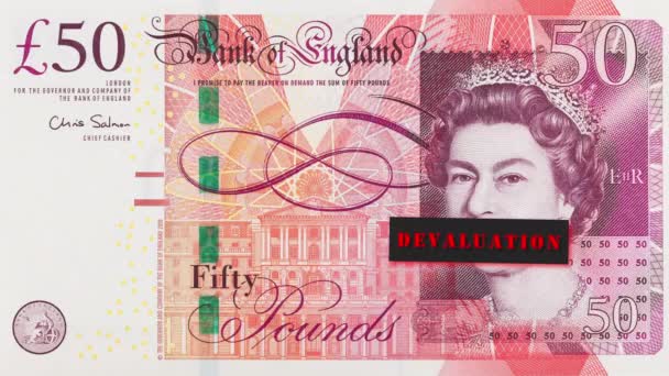 Portrait Elizabeth British Sterling Pound Bill Closed Mouth Caption Title — Stock Video