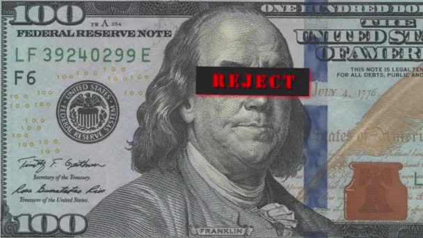 Retrato Benjamin Franklin Billete Cien Dólares Con Los Ojos Cerrados — Vídeos de Stock